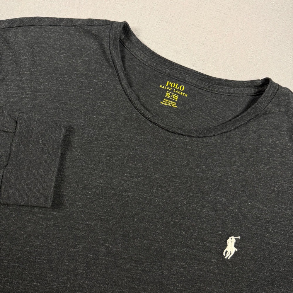Polo Ralph Lauren Mens XL Long Sleeve T-Shirt Charcoal Grey Heather Pony Logo